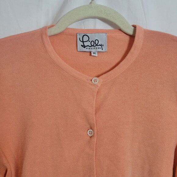 Vintage Lilly Pulitzer Cotton Cardigan Sweater Womens Medium Peach Orange Preppy - Picture 3 of 9